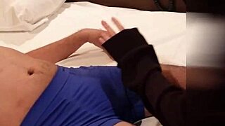 slut hits erection penis and balls with goo, destroying male genitalia with both hands.