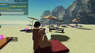 Huge cock sucked on beach in Roblox condo