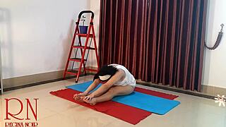 Regina noir practices nude yoga in white panties at the gym