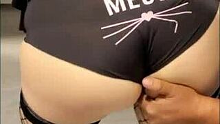 Horny Mexican prostitute gets her ass groped and oiled by eager men.