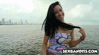 Beautiful Blue-Eyed Latina Teen Fucks Passionately on Vacation