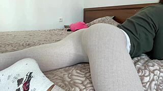 I'm watching this close up of her pussy and ass masturbation, her small tits bouncing in leggings