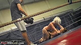 European lesbian babes show off their athletic skills in a no-holds-barred catfight