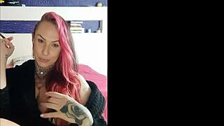 Tattooed wife teases with sensual smoking show