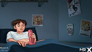 Relax with Summertime Saga's stress-relieving E4 75 game featuring a sensual handjob scene