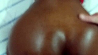 Skinny ebony slut begs for bareback pussy fucking in interracial encounter