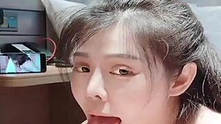 this goddess gets choked and gagged in a rough deepthroat blowjob with lots of spitting