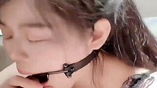 this goddess gets choked and gagged in a rough deepthroat blowjob with lots of spitting