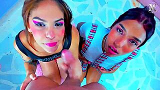 Hot Blowjobs From Two Kneeling Latinas