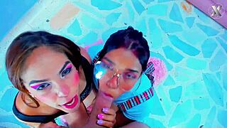 Hot Blowjobs From Two Kneeling Latinas