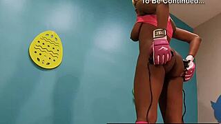 Ebony exercising nude in public gym