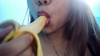 Sensual banana game with Asian beauty