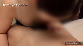 Japanese wife cosplays in school swimsuit, strips wet fabric for young lover