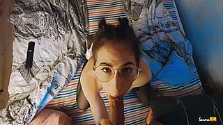 a girl sucks cock in the morning, horny and late for work