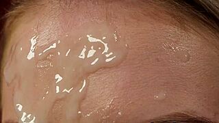 Watch the hottie swallow cum after facial