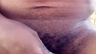 Feeling horny while stroking BBC outdoors