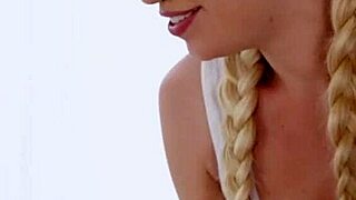 Blonde masseuse performs fingering during massage