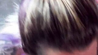 Blonde girlfriend goes deep with blowjob and cum