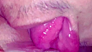 Intense pussy licking session with a shaved, wet amateur getting close-up cunilingus to orgasm