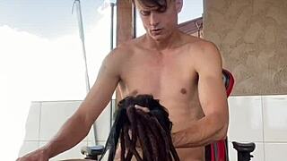 review on the balcony leads to suggestive encounter with tattooed teen