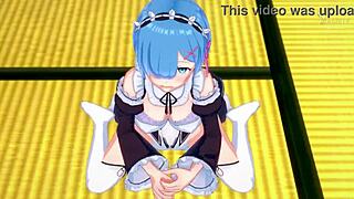 Loving Rem guides your handjob in anime atmosphere