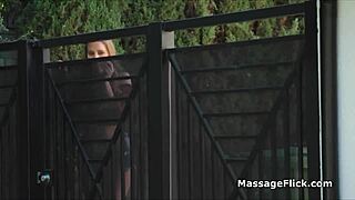 Sunbathing leads to a thrilling threesome with sensual massages and intense pussy play