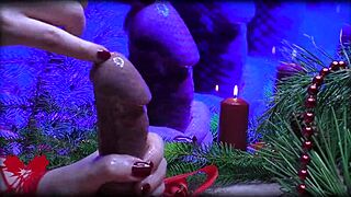 Mrs. Santa Claus Gives Her Hubby A Handjob In Close-Up.