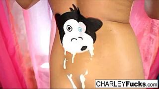 Charley chase, the brunette babe with big tits, teases you in this solo scene.