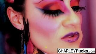 Charley chase, the brunette babe with big tits, teases you in this solo scene.