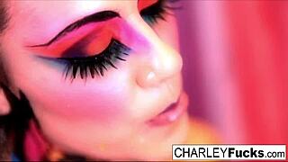 Charley chase, the brunette babe with big tits, teases you in this solo scene.