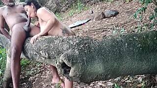 Interracial couple's outdoor escapade ends in explosive climax