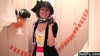 Sexy Caribbean pirate girl strips for the cam