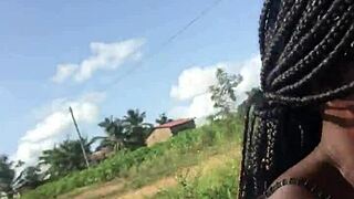 Crazy girl loves shaking her huge butt in the open air