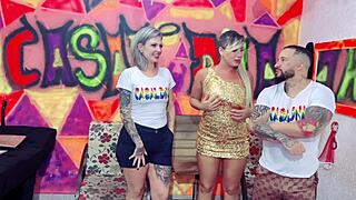 Seductive blonde Beatriz Sampaio surprises with a steamy girl-on-girl kiss during intense interview