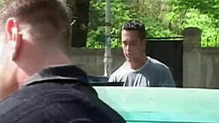 Brunette dives into a wild threesome with group fun. 😈