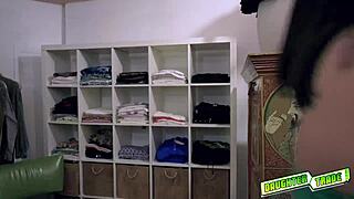 This hot brunette teen spreads her legs, exposing her pussy for riding! 😏