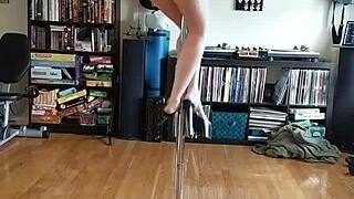Curvy babe rips clothes on pole!