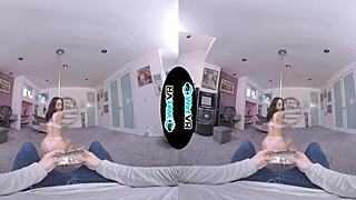 Wow, this brunette stripper gets her clothes ripped in a wild VR fantasy sex with a big cock cumshot!