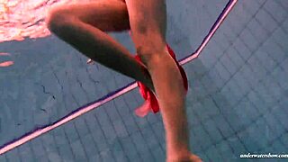 Firm big tits in red dress underwater with duna bultihalo