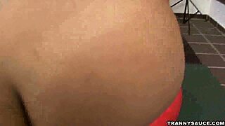 busty brunette shemale honey tugging on her cock solo masturbation