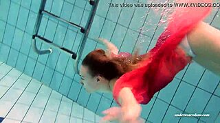 Firm big tits in red dress underwater with duna bultihalo