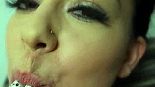 Young Hairless Cutie Teases Tongue and Pussy in Close-Up Orgasm