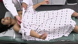 Pierced teen patient gets slow hardcore penetration in office.