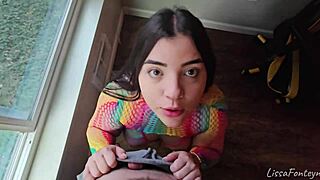 deep blowjob to my stepbrother in the window