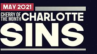 Cherry Charlotte Sins, tattooed blonde with pierced nipples, strips from red lingerie and masturbates her shaved pussy