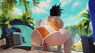 overwatch tracer rides cock on beach