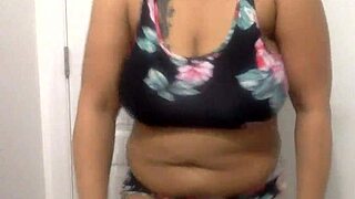 big tit ebony milf dances in the bathroom