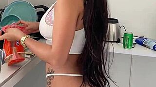 She’s making breakfast with those stunning Latina curves