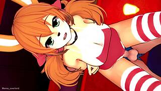 Hot cosplay girl in bikini SUCKS cock on bed