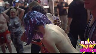Slutty street flashing at fantasy fest in public nude outdoor party